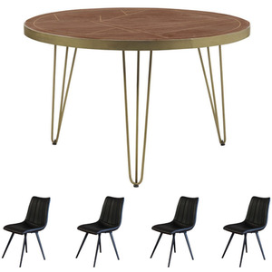 Dallas Dark Mango Solid Wooden Round Dining Table 4 Seats Set With 4 Chairs
