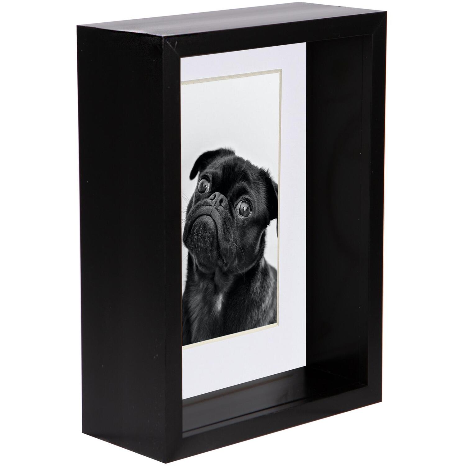 5" x 7" 3D Deep Box Photo Frame - 4" x 6" Mount - Black/White / 17.5cm