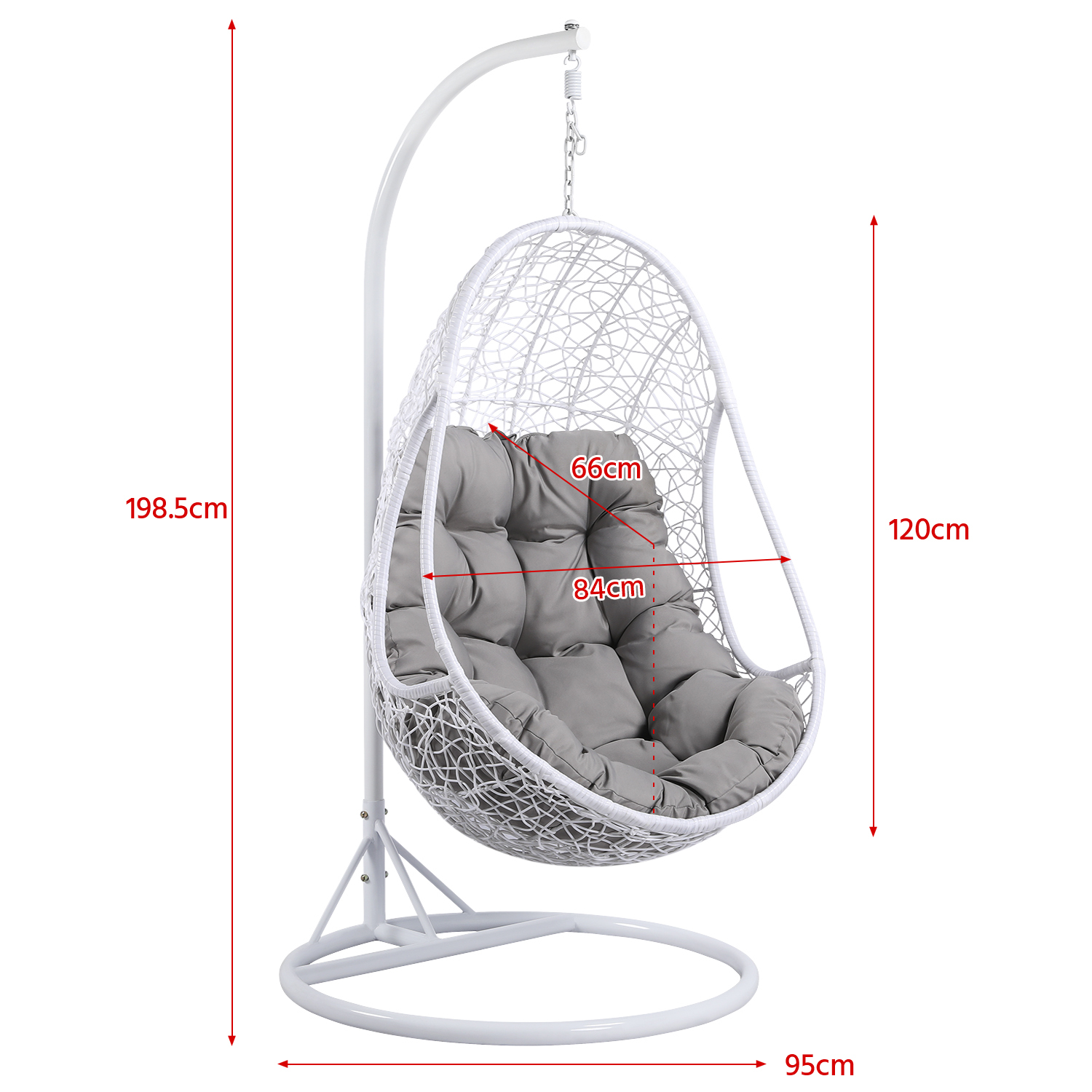 Rattan Swing Chair With Armrest For Garden Patio - White