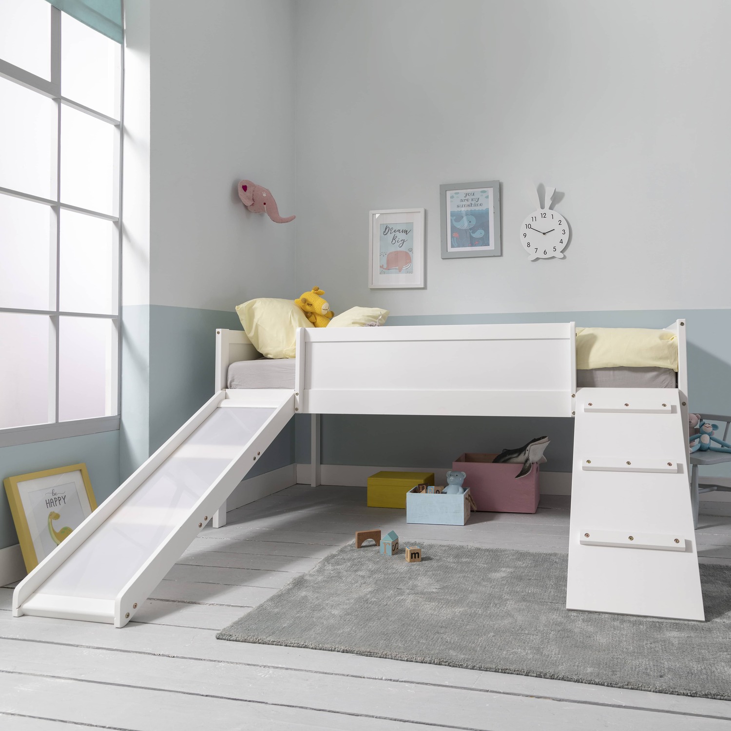 Frida Low Midsleeper Cabin Bed With Slide - White