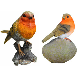 Robin on a Stone and Stump Resin Garden Ornaments (Set of 2)