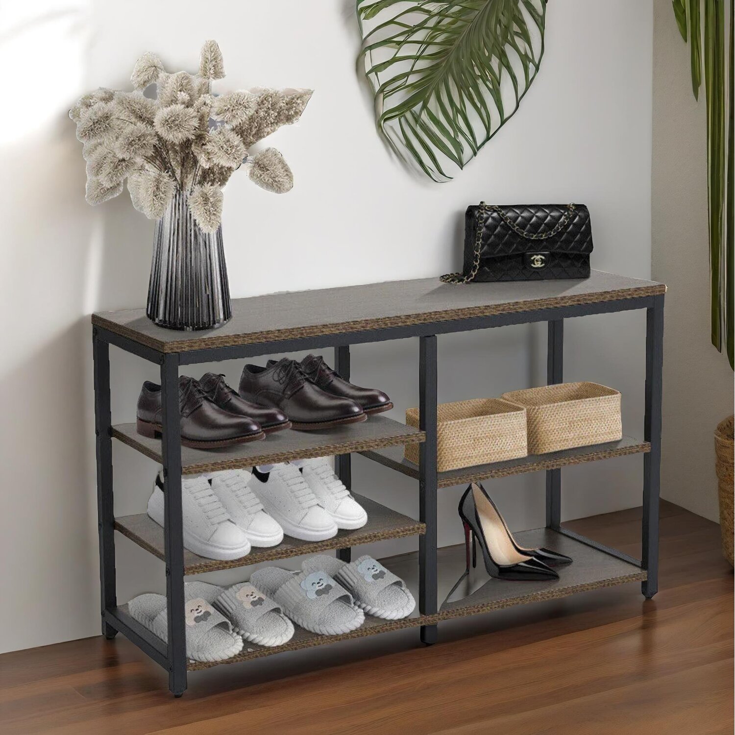 80cm Wide Shoe Rack - Rustic Brown