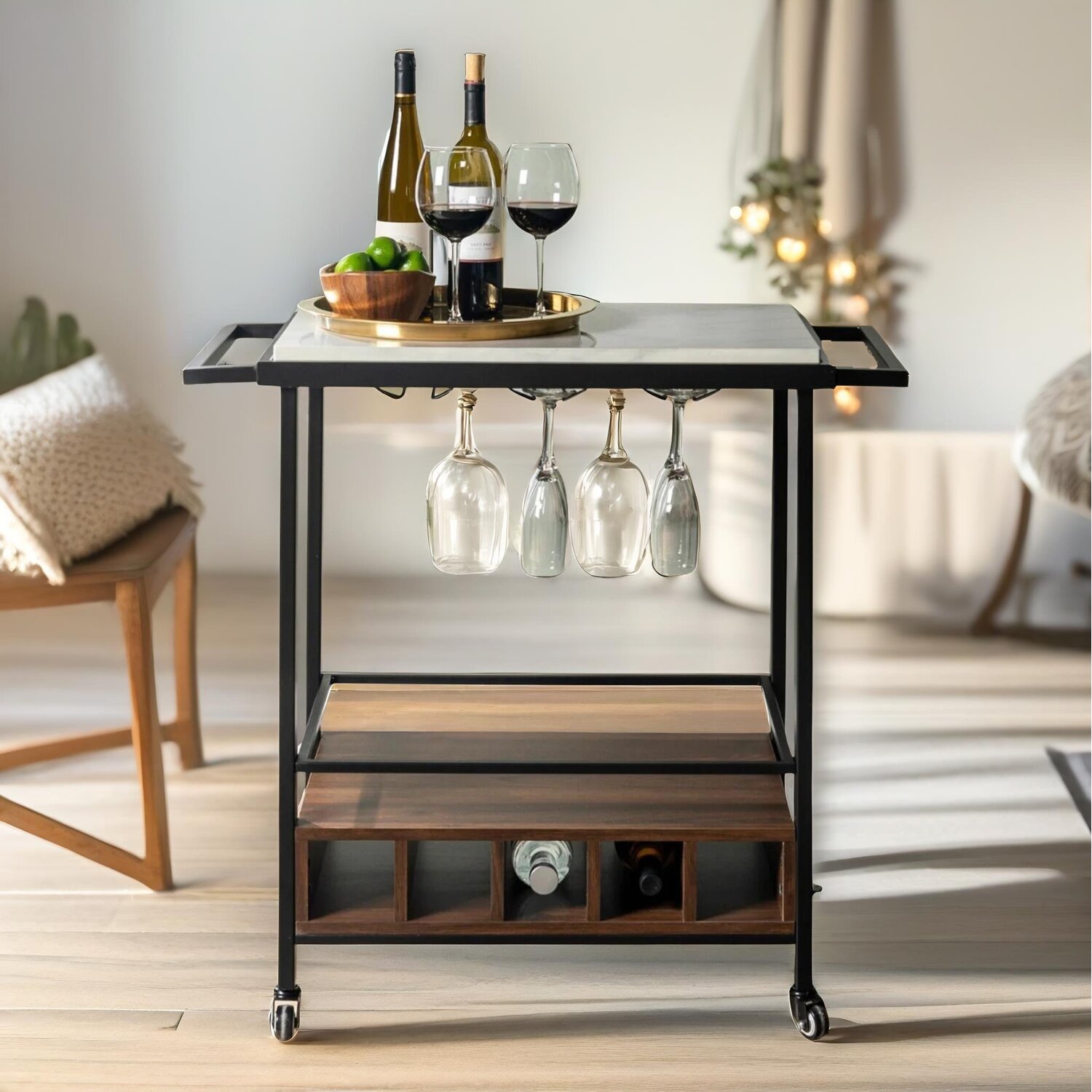 Rolling Kitchen Trolley With Wheels - Rustic Brown
