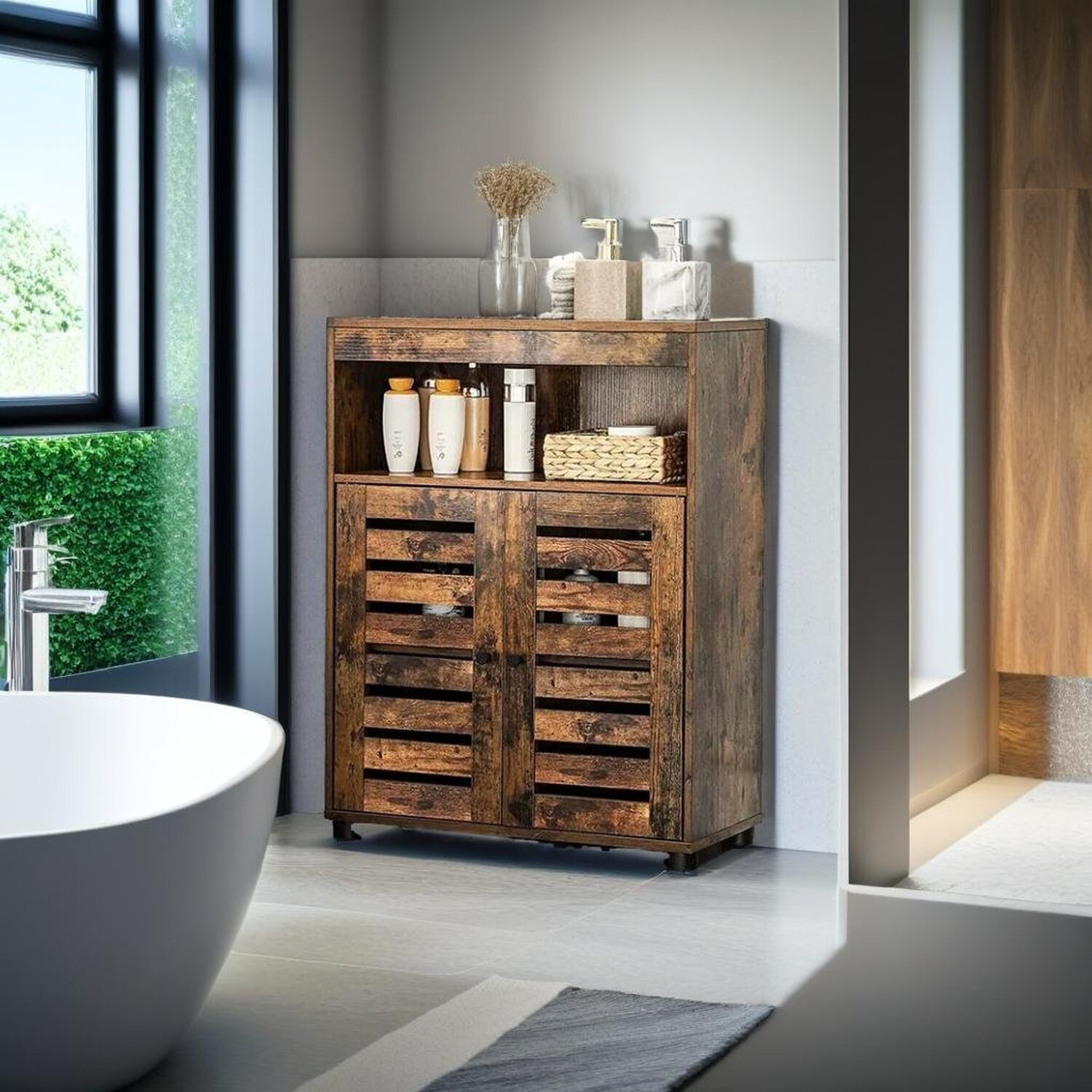 Bathroom Storage Cabinet - 4 Tier - Brown