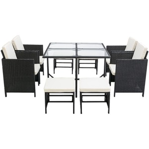 Rattan Garden Dining Table and Chair set Outdoor Patio Furniture Cuba Black