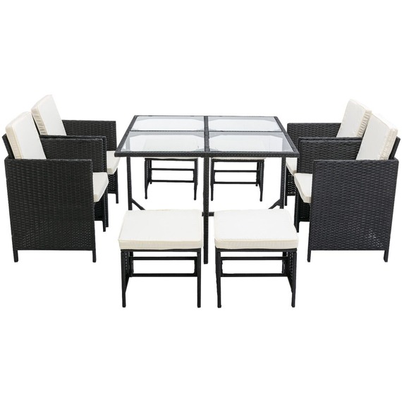 Rattan Garden Dining Table and Chair set Outdoor Patio Furniture Cuba Black
