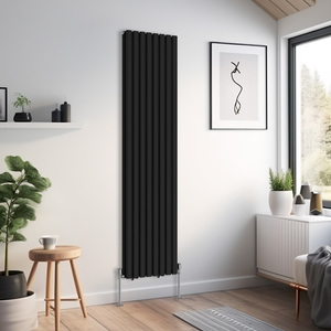 Oval Double Panel Vertical Radiator Black 1800mm Tall