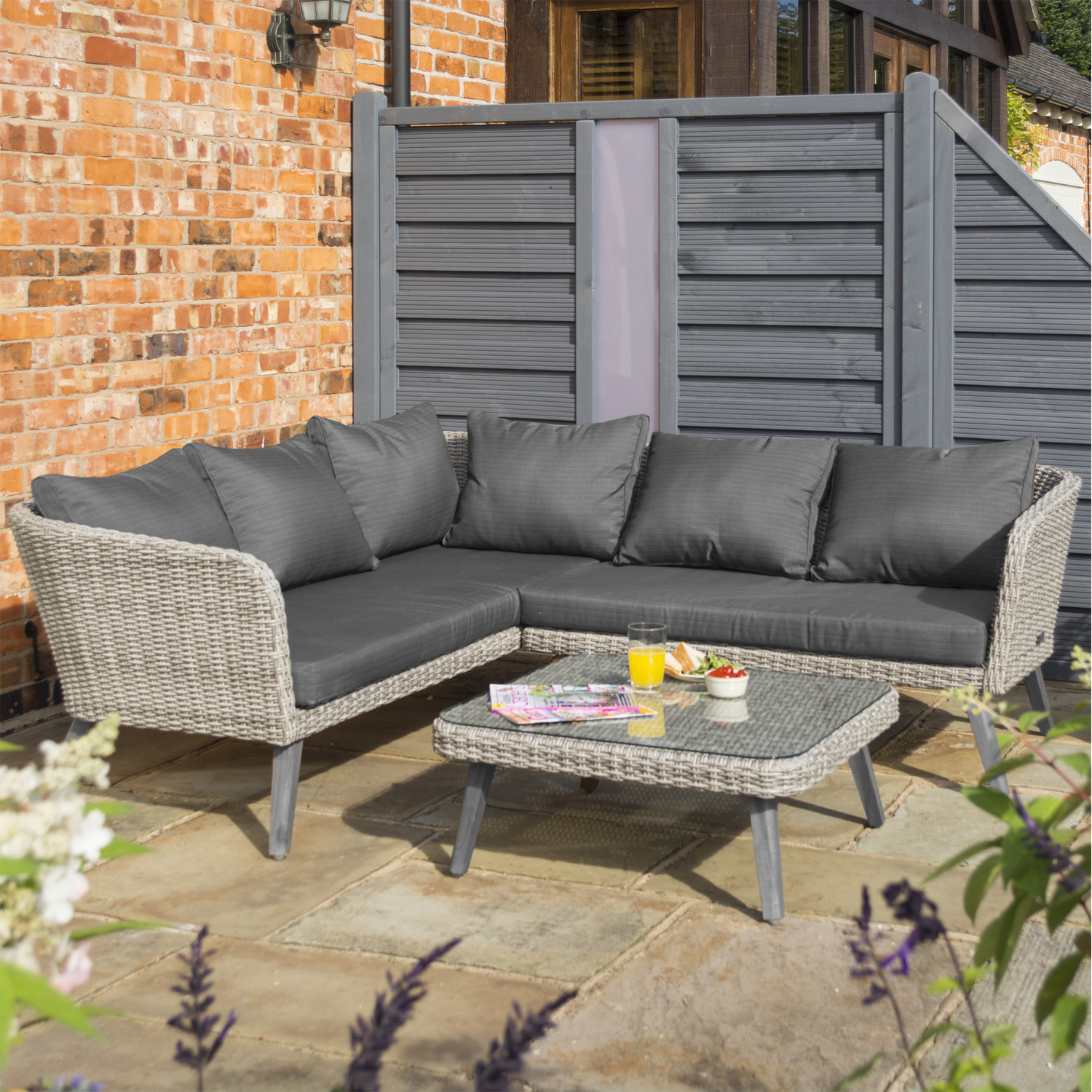 Hanoi Corner Rattan Sofa Set - Grey