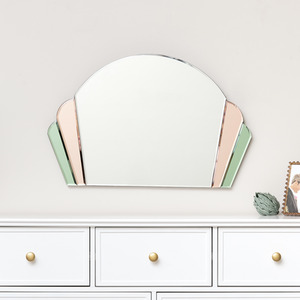 Pink and Green Glass Art Deco Arch Fan Wall Mirror 71cm x 46cm
