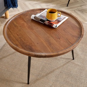 Brown / 75cm Home Source Manhattan Mango Wood Round Coffee Table with Metal Legs  shot 6078181