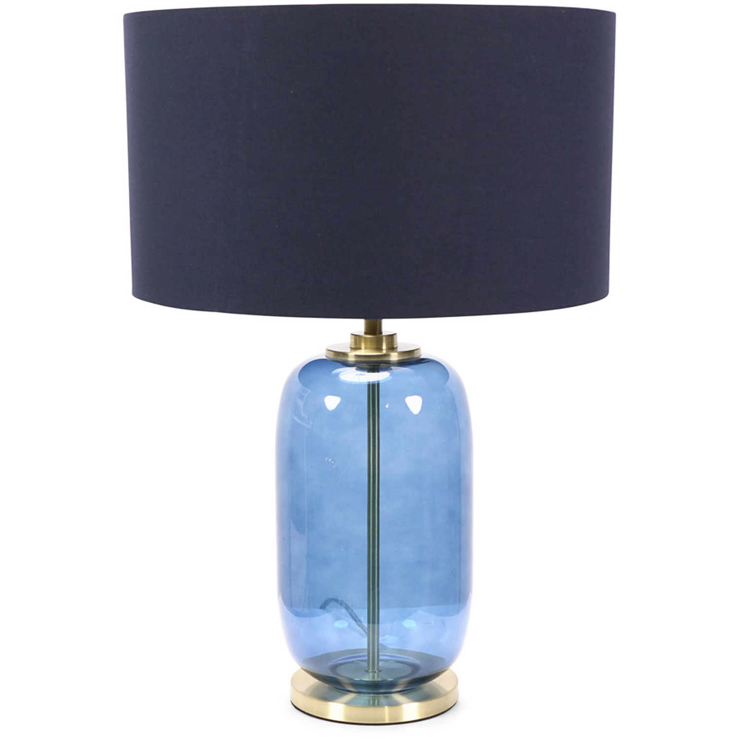 Leigh Fabric Drum Shade with Navy Blue Glass and Gold Trim Table Lamp - Navy Blue