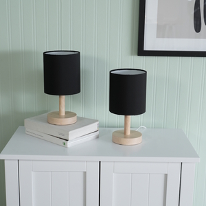 Set of 2 Nelly Wood Table Lamps with Fabric Shade and Bulbs