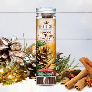 6 Scented Christmas Tree Ornaments Hanging Sticks Spiced Pine Cone