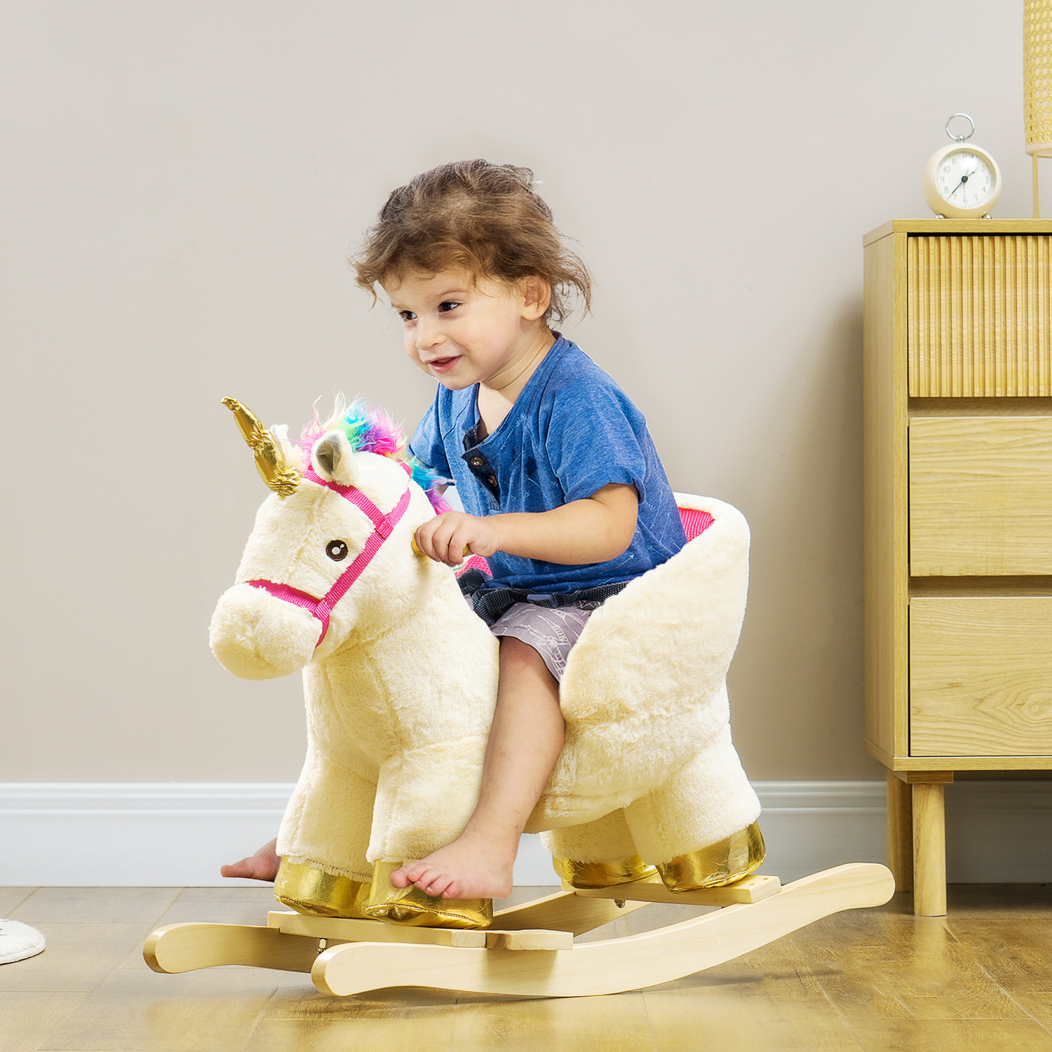 AIYAPLAY Rocking Horse Unicorn with Realistic Sound for 18-36 Months - Cream