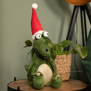 Sitting Christmas Dinosaur with Santa Hat