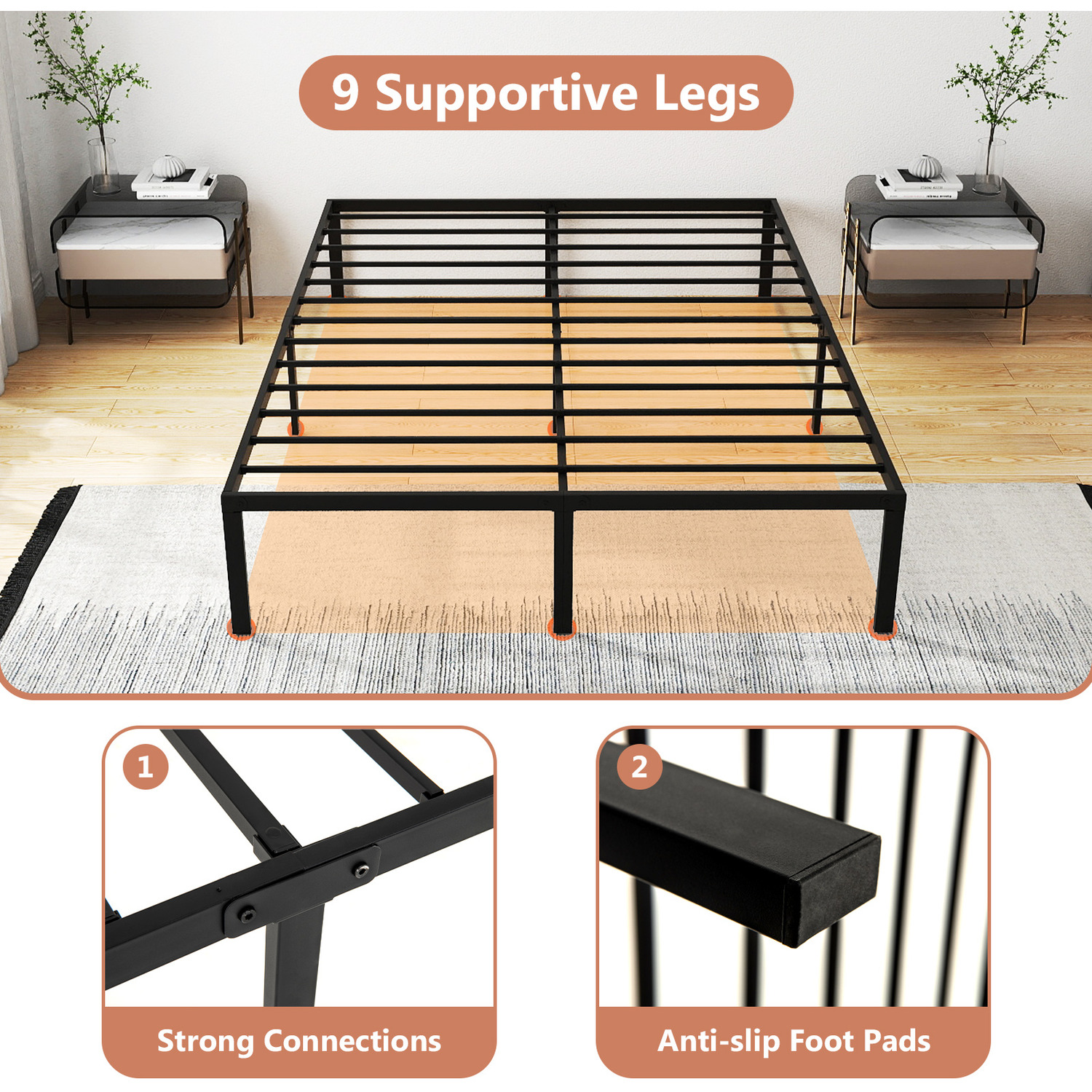 King Size Platform Bed Frame - Black