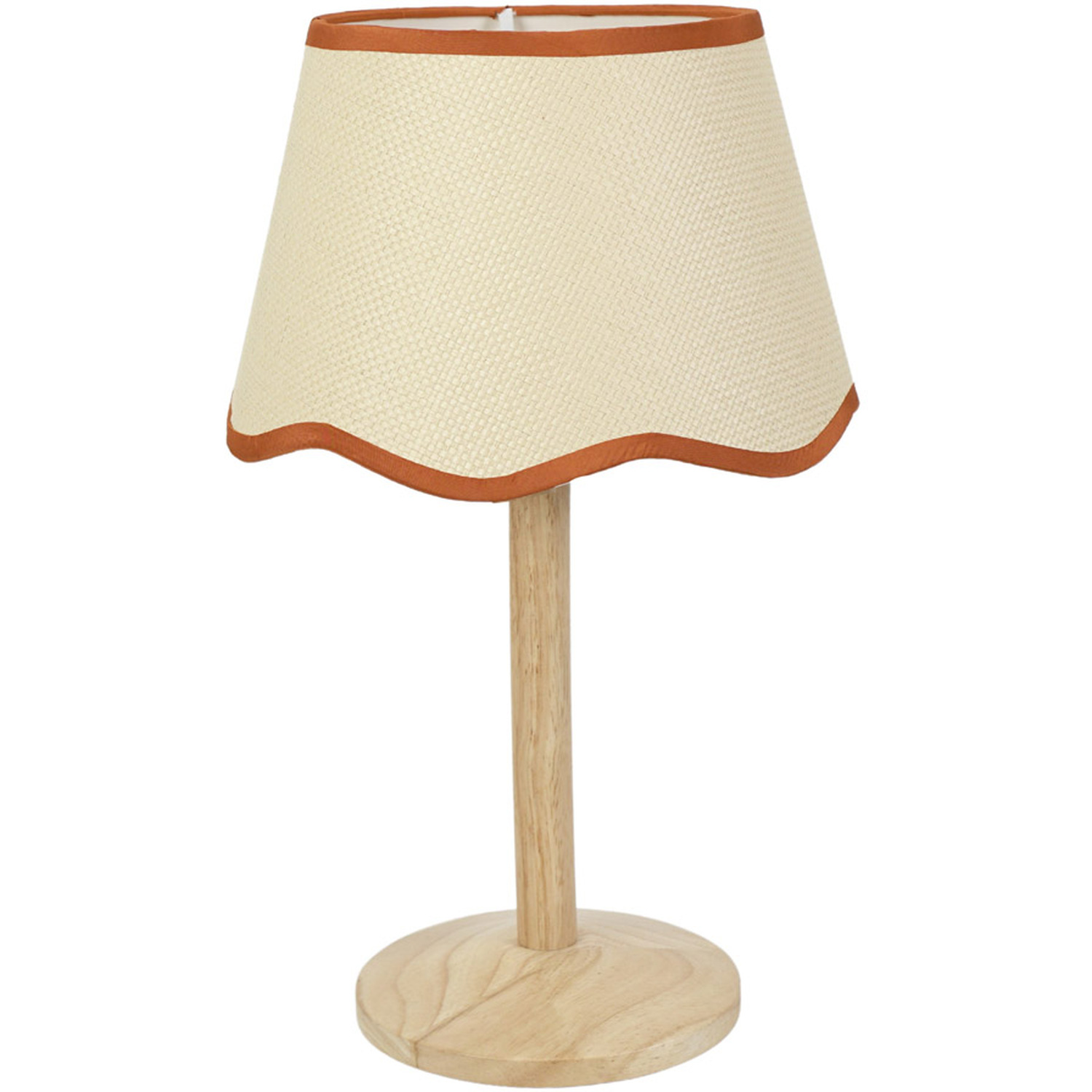 Triston Natural Light Wood Stem Table Lamp with Scallop Trim Tapered Lamp Shade - Rust / Bulb Included