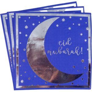 Eid Mubarak Napkins Blue Silver