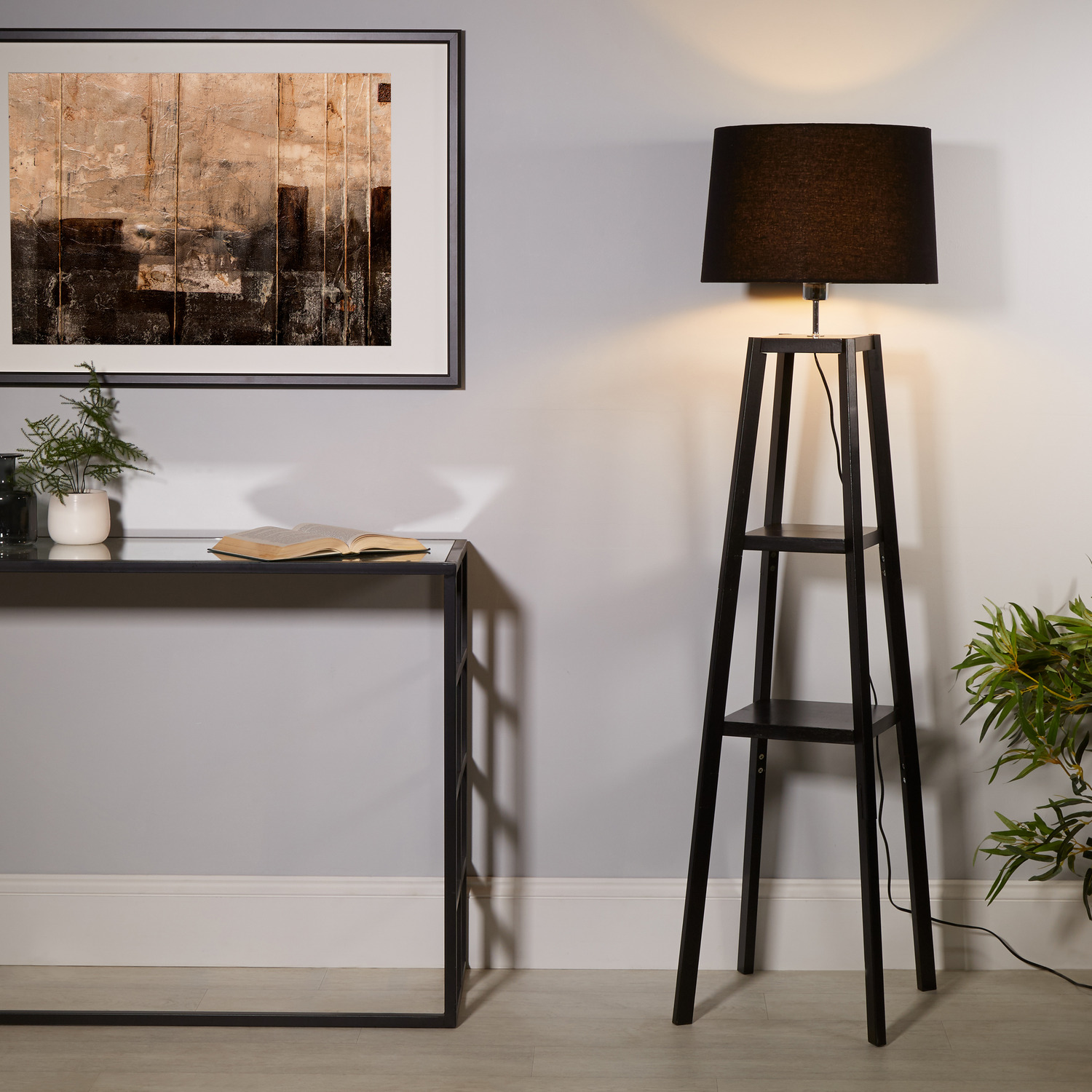 Image of Wooden Plant Stand Lamp Kd Black&hellip;