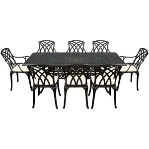 SHG Chirk Cast Aluminium 8 Seater Dining Set With Rectangular Extendable Table