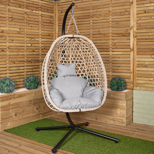 Rattan Garden Egg Chair with Steel Frame and Waterproof Cover
