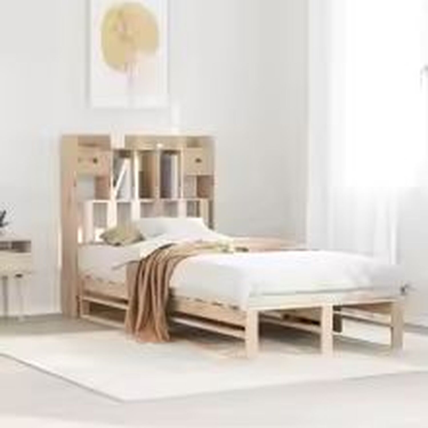 Single Solid Pine Bookcase Bed Frame Storage Solution - Brown