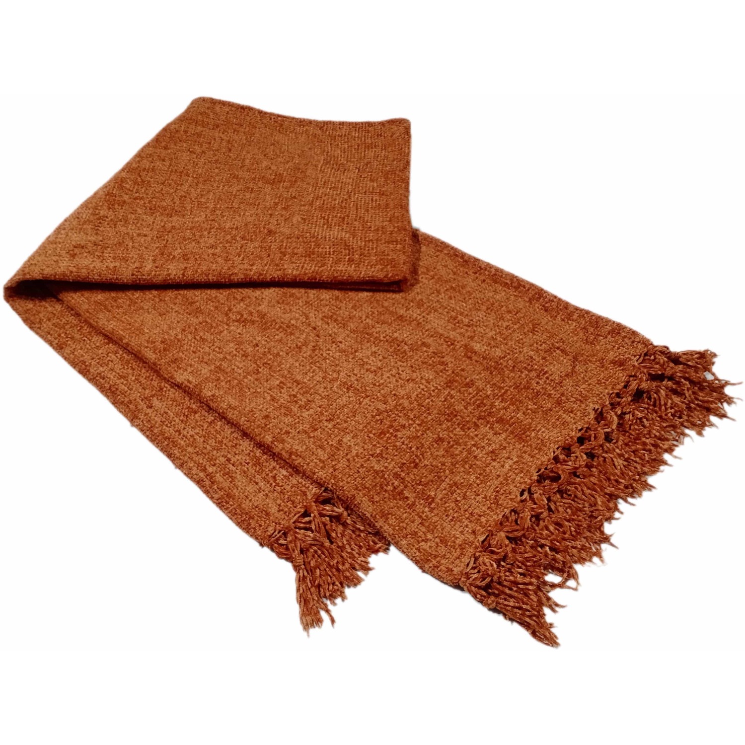 Chenille Throw With Tassels - Terracotta