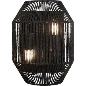 Wicker 2Lt Wall Light Matt Black Metal and Black Rope Shade