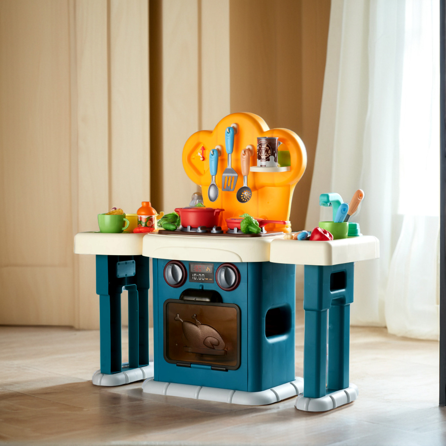 Kidkid Kids Role Play Kitchen Playset with Sounds, Lights and Play Food - Multi