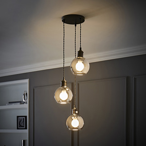 Bellamy Smoked Glass Globe 3 Drop Cluster Ceiling Pendant Light with LED Bulbs