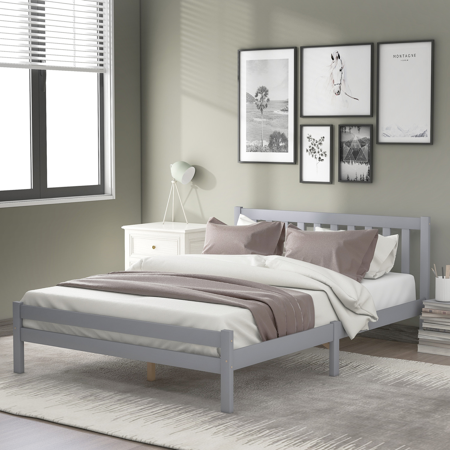 Adam Classic Modern Wood Double Bed Frame 4ft6 - Grey