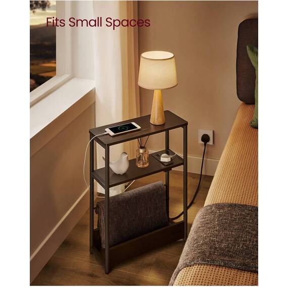 VASAGLE Slim Side Table with Charging Station