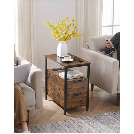 VASAGLE Narrow Side Table with Charging Station
