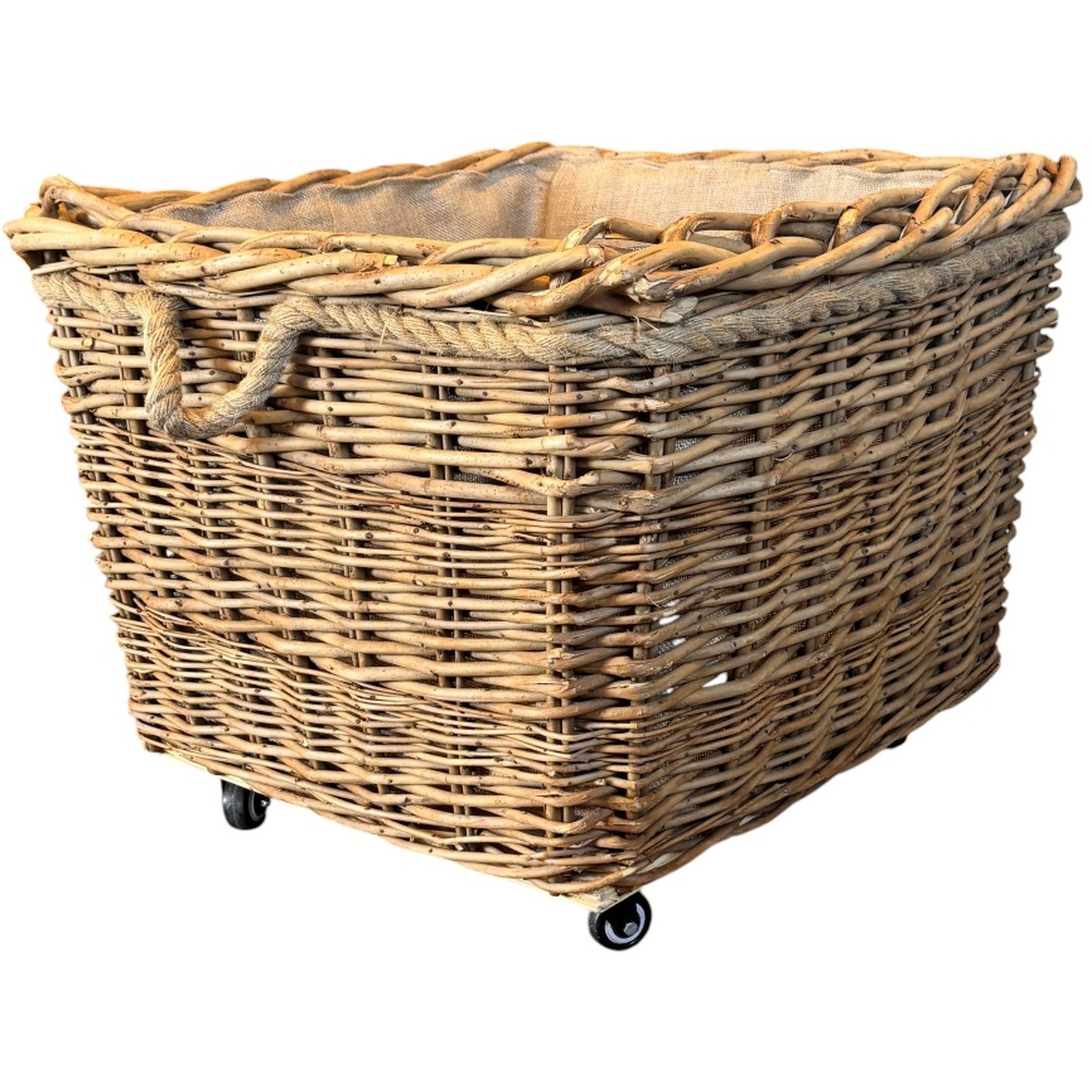 Image of Square Hessian Lined Wheeled Log Basket&hellip;