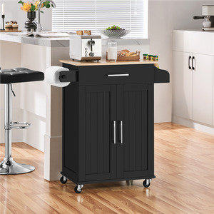 Black Yaheetech Rolling Kitchen Island Cart with Storage shot 9626981