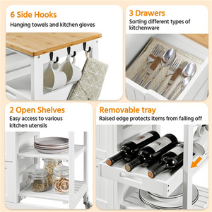 White Yaheetech Kitchen Island Serving Cart with Storage shot 9627142