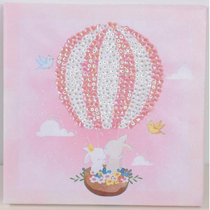 Pink Bunnies in a Balloon Sequin Embroidery Wall Art Kit