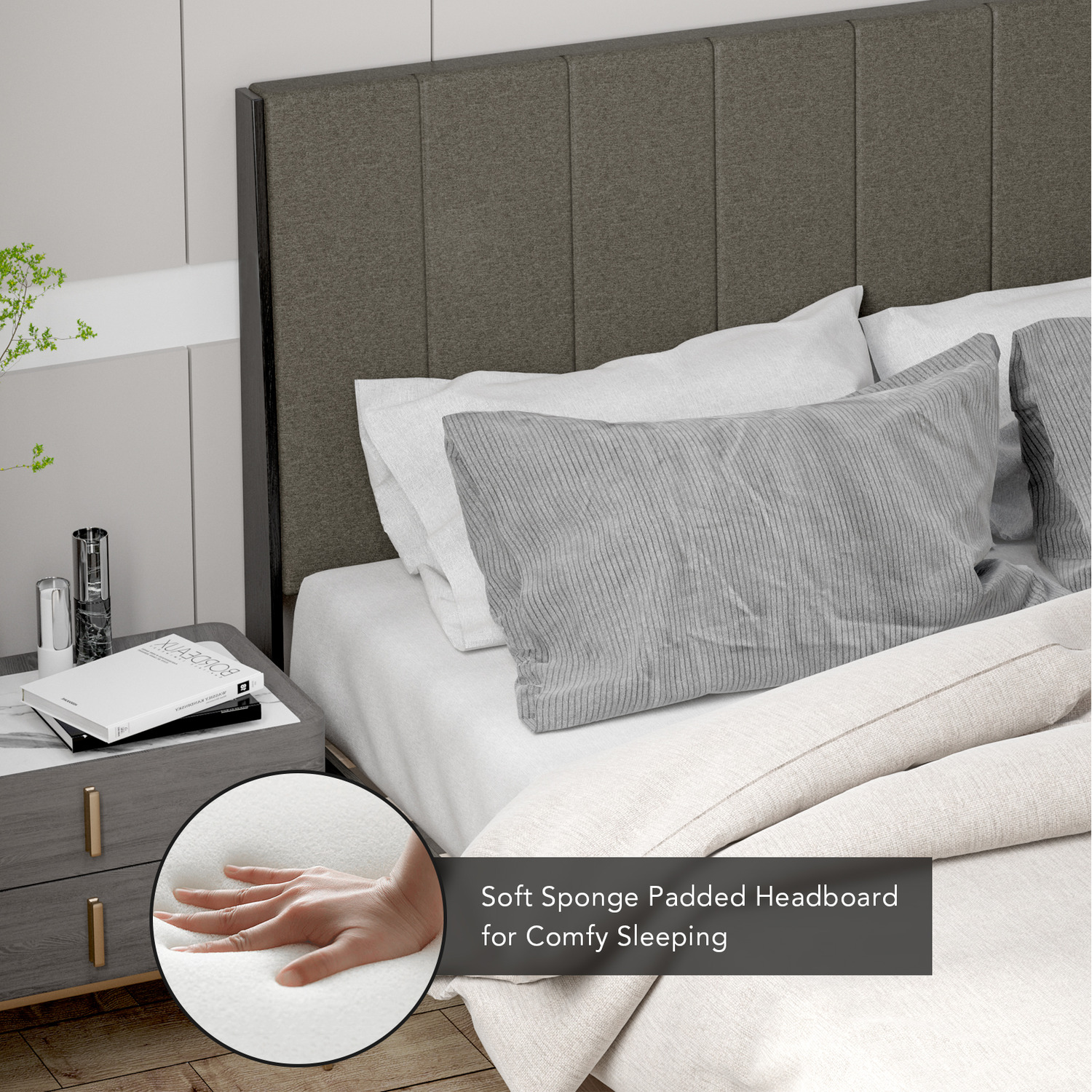 Upholstered Bed Frame Mattress Foundation - Grey