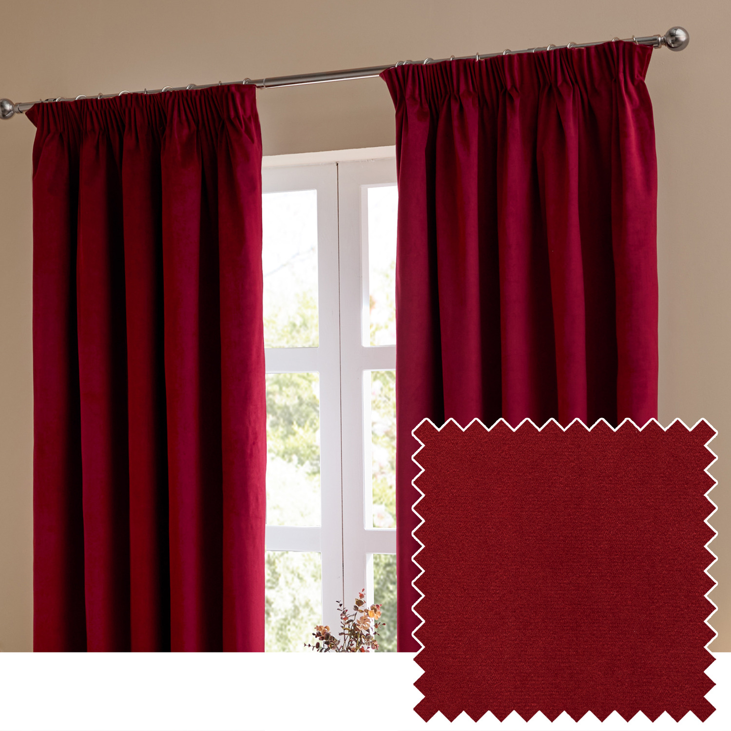 Ultimate Velvet Full Blackout Pencil Pleat Curtains - Burgundy / 117cm / 137cm