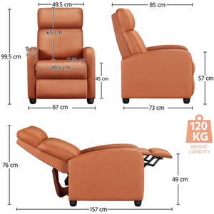 Tan / Composite Board, Foam, Iron, PU Leather Yaheetech Upholstered Armchair Recliner Chair shot 10324604