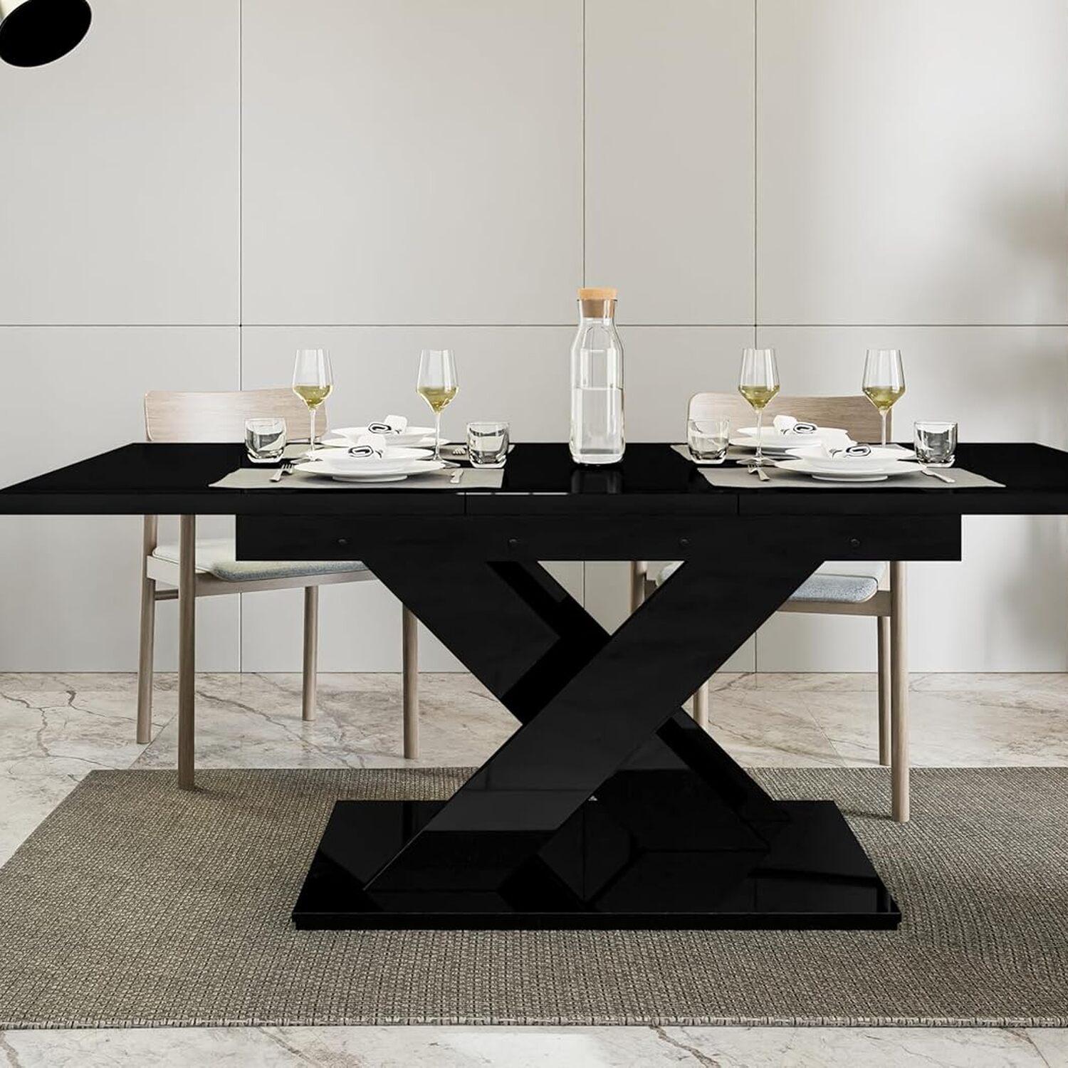Extendable Dining Table Black Gloss - Black Gloss