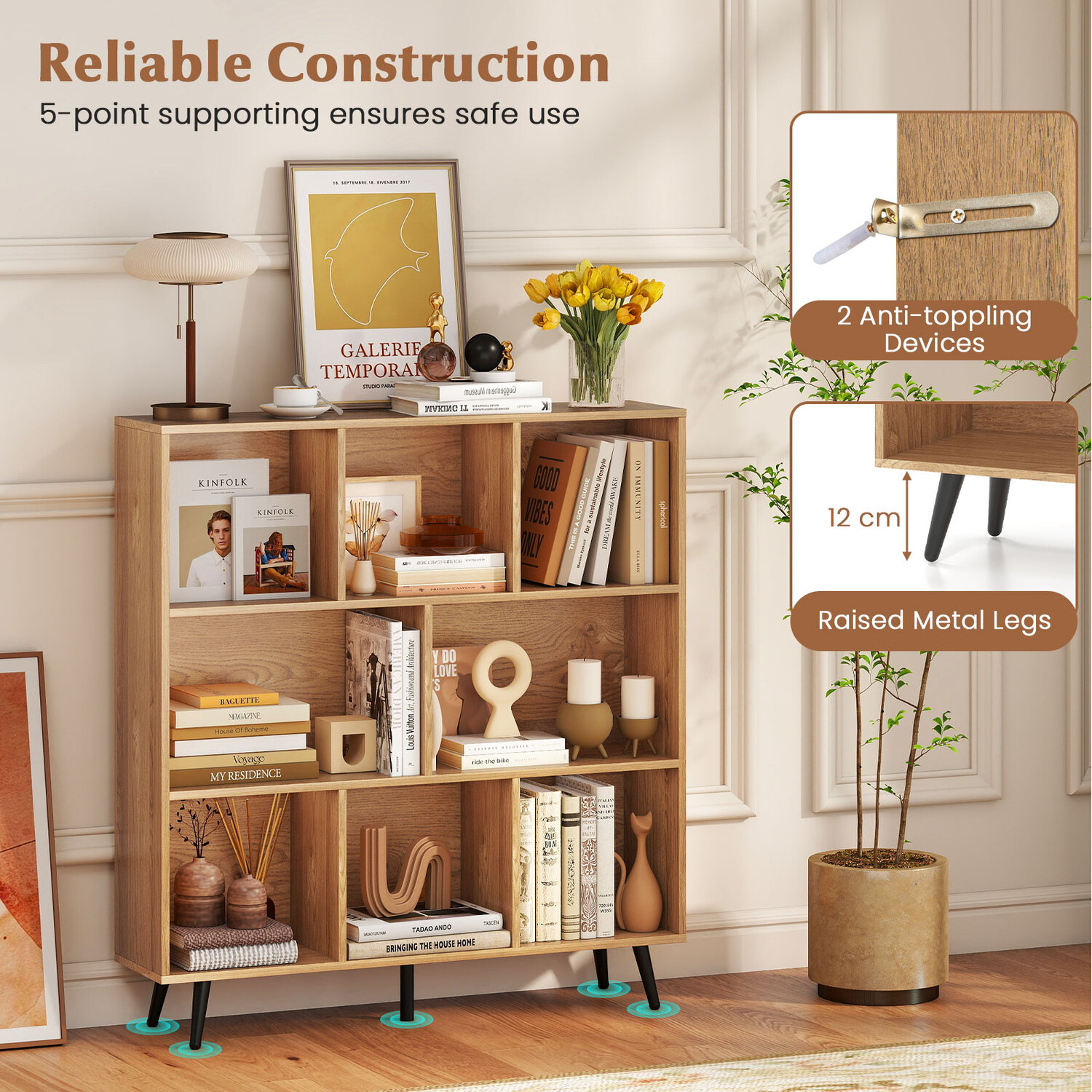 8-cube Bookshelf Storage Rack - Natural
