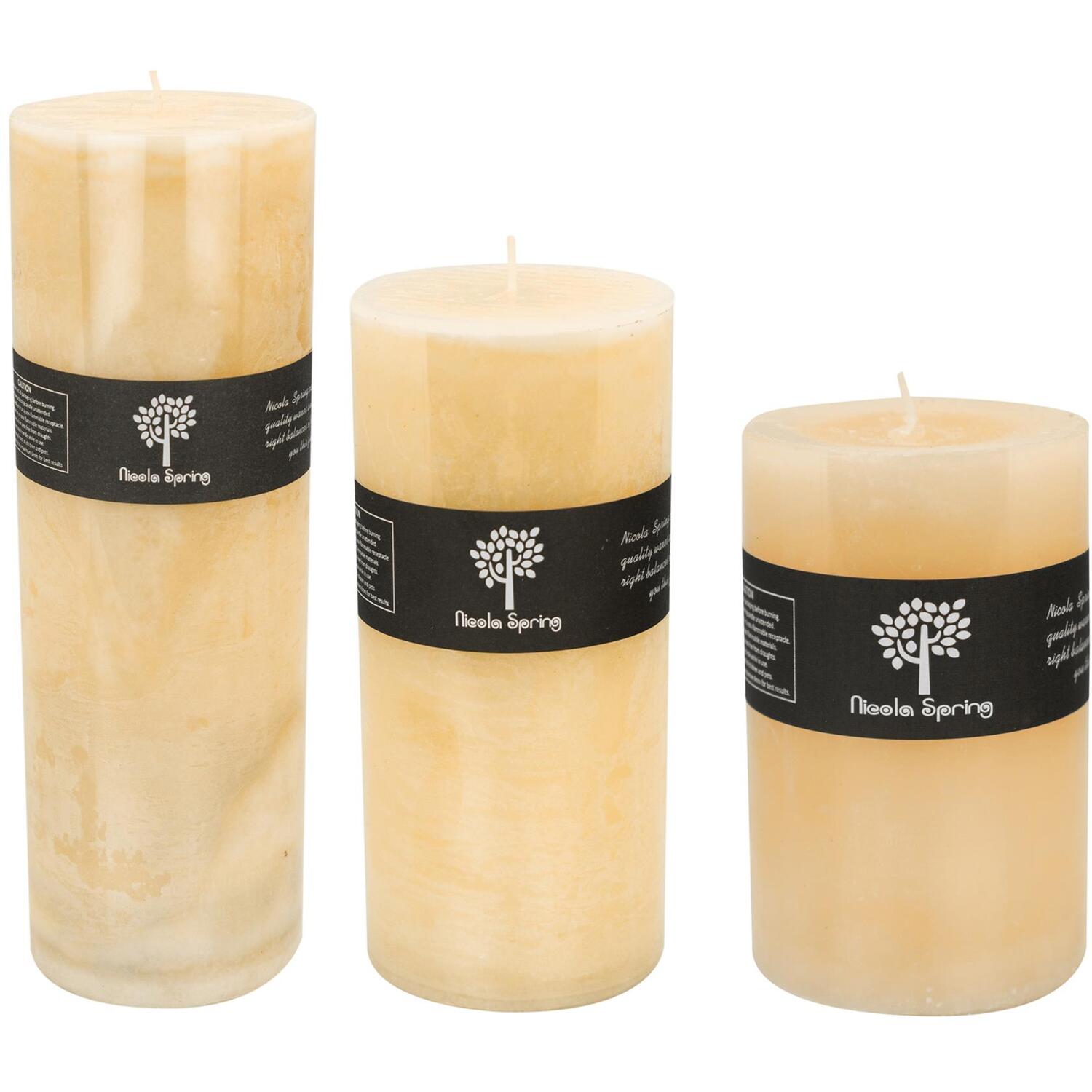Round Vanilla Pillar Candles - 3 Sizes - Cream - Pack of 3 - Natural