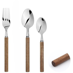Fork Spoon Sets Acacia Wooden Handle Stainless Steel Flatware Free Gift
