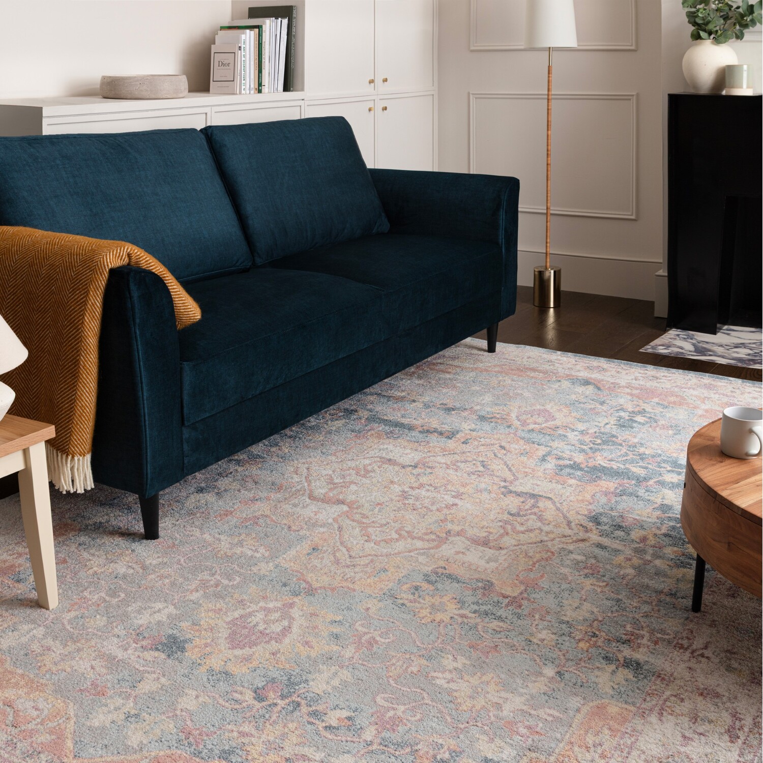 Farah Beige Blue Persian Inspired Medallion Rug - Multicoloured / 170cm