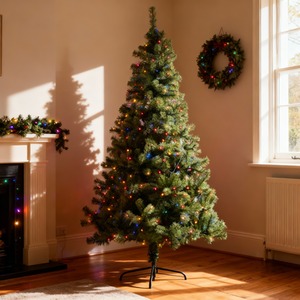 Pre-Lit Alaskan Pine Green Christmas Tree  Multicolour LEDs