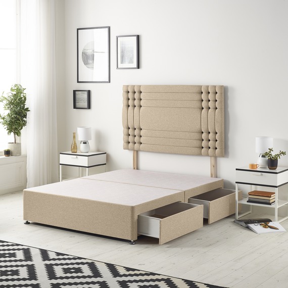 Saville Linen Fabric Solid Top Divan Bed Base with 32