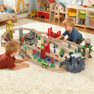 AIYAPLAY 100 Piece Wooden Train Set with Crane for Kids 3 Years