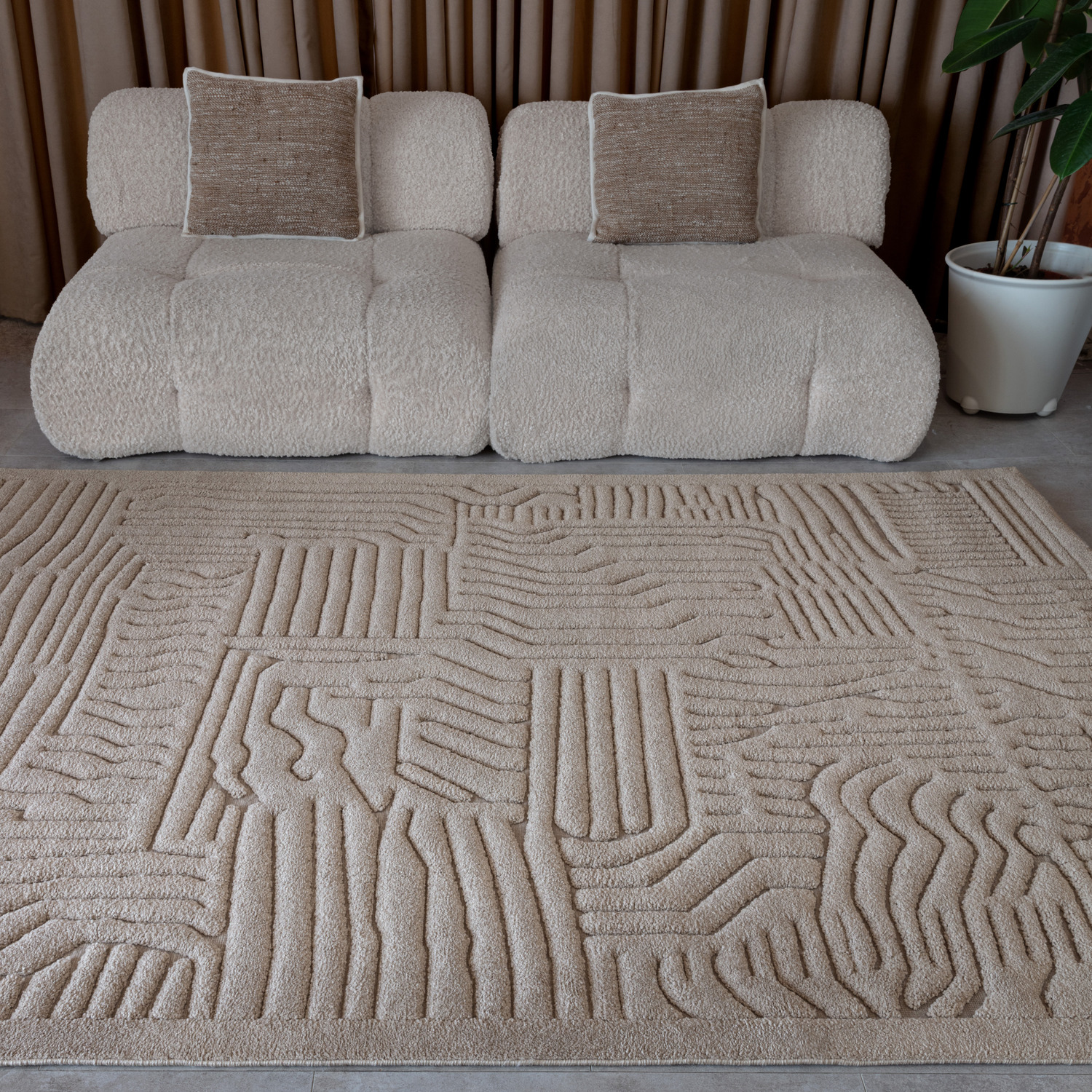 Valley Plain Carved Natural Route Rug - Beige - Beige / 120 x 170cm