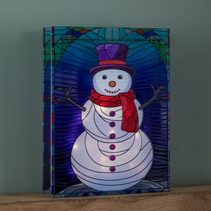 Battery Operated Double Sided Stained Glass Snowman with LEDs